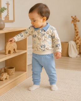 Chłopięcy komplet Safari – bluza polo i błękitne spodnie dresowe