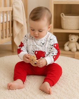 Komplet dresowy dla chłopca - bluza w misie i czerwone spodnie 68-80