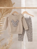 Komplet niemowlęcy z falbankami i panterką – bluza + legginsy