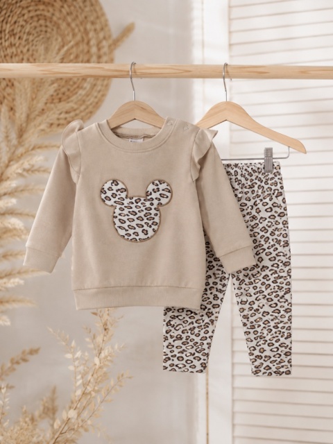 Komplet niemowlęcy z falbankami i panterką – bluza + legginsy
