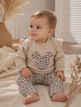Komplet niemowlęcy z falbankami i panterką – bluza + legginsy