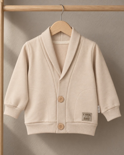 Beżowa bluza na guziczki dla chłopca - Teddy 56-146