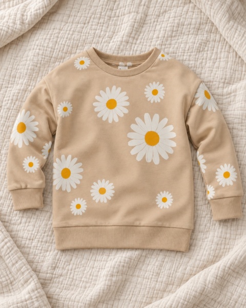 Bluza dla dziewczynki - beżowa w stokrotki 62-122