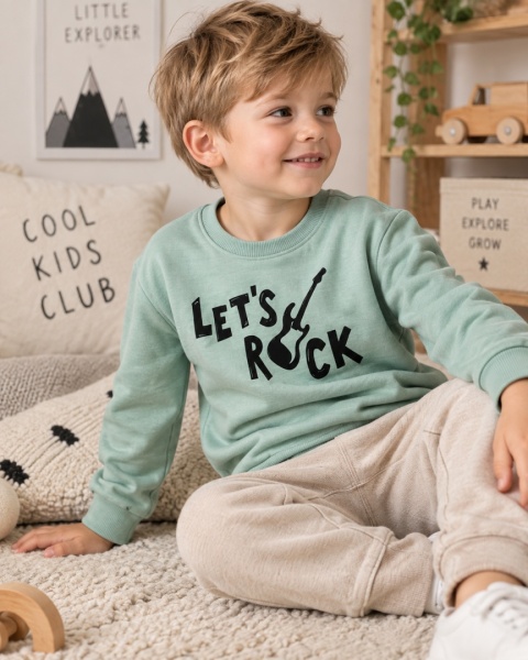 Zielona bluza z napisem "Let's rock" 62-140