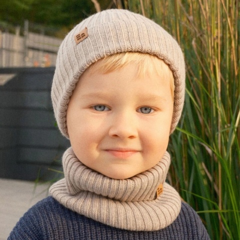 Czapka dziecięca zimowa 100% wełna merino Eevi - beżowa