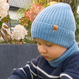 Czapka dziecięca zimowa 100% wełna merino Eevi - niebieska