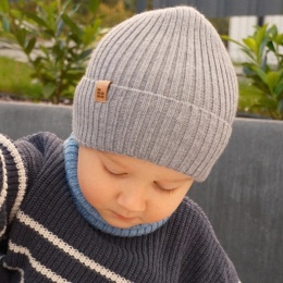 Czapka dziecięca zimowa 100% wełna merino Eevi - szara