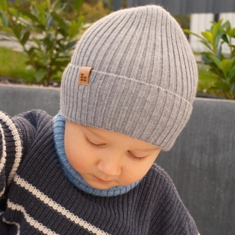 Czapka dziecięca zimowa 100% wełna merino Eevi - szara