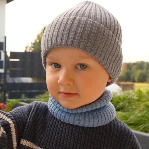 Czapka dziecięca zimowa 100% wełna merino Eevi - szara