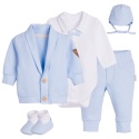 Komplet do chrztu dla chłopca błękitny: body, spodnie, bluza, czapka