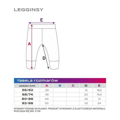 Legginsy merino niemowlęce różowe 56/62-92/98