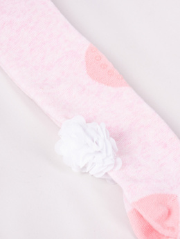 Rajstopy bawełniane do raczkowania - różowe serduszka z kwiatuszkiem 3D