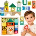 CLASSIC WORLD Drewniane klocki sensoryczne 7 Funkcji Układanka Multifunkcyjna Kształty Dźwięk MONTESSORI 14 el.