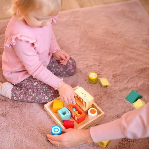 CLASSIC WORLD Drewniane klocki sensoryczne 7 Funkcji Układanka Multifunkcyjna Kształty Dźwięk MONTESSORI 14 el.