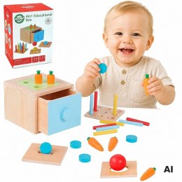 WOOPIE GREEN Drewniana Szuflada Edukacyjna 4w1 Sorter Montessori Gra w Marchewki FSC