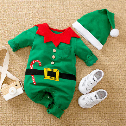 Zestaw - pajacyk niemowlęcy z czapeczką na Święta - Elf