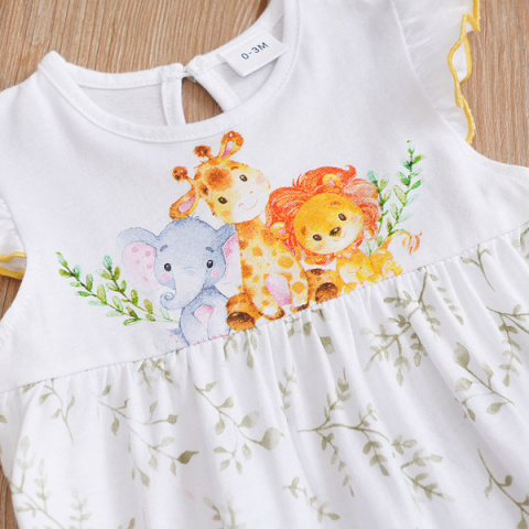 Rampers na lato dla dziewczynki Zwierzątka i gałązki