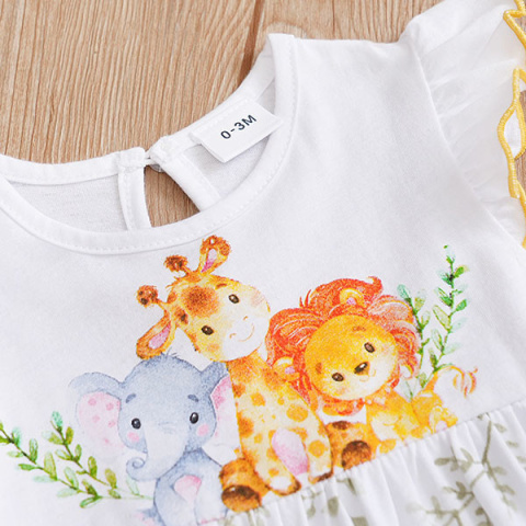 Rampers na lato dla dziewczynki Zwierzątka i gałązki